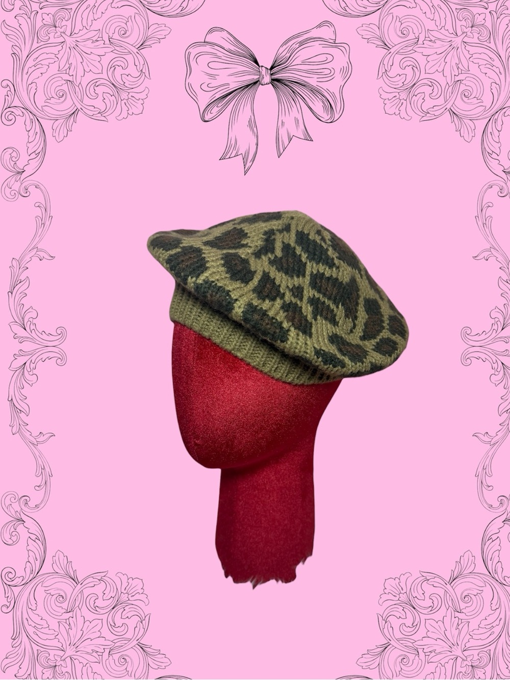 San Diego Hat Company Brown Knit Beanie with cheetah Dark Brown Accents